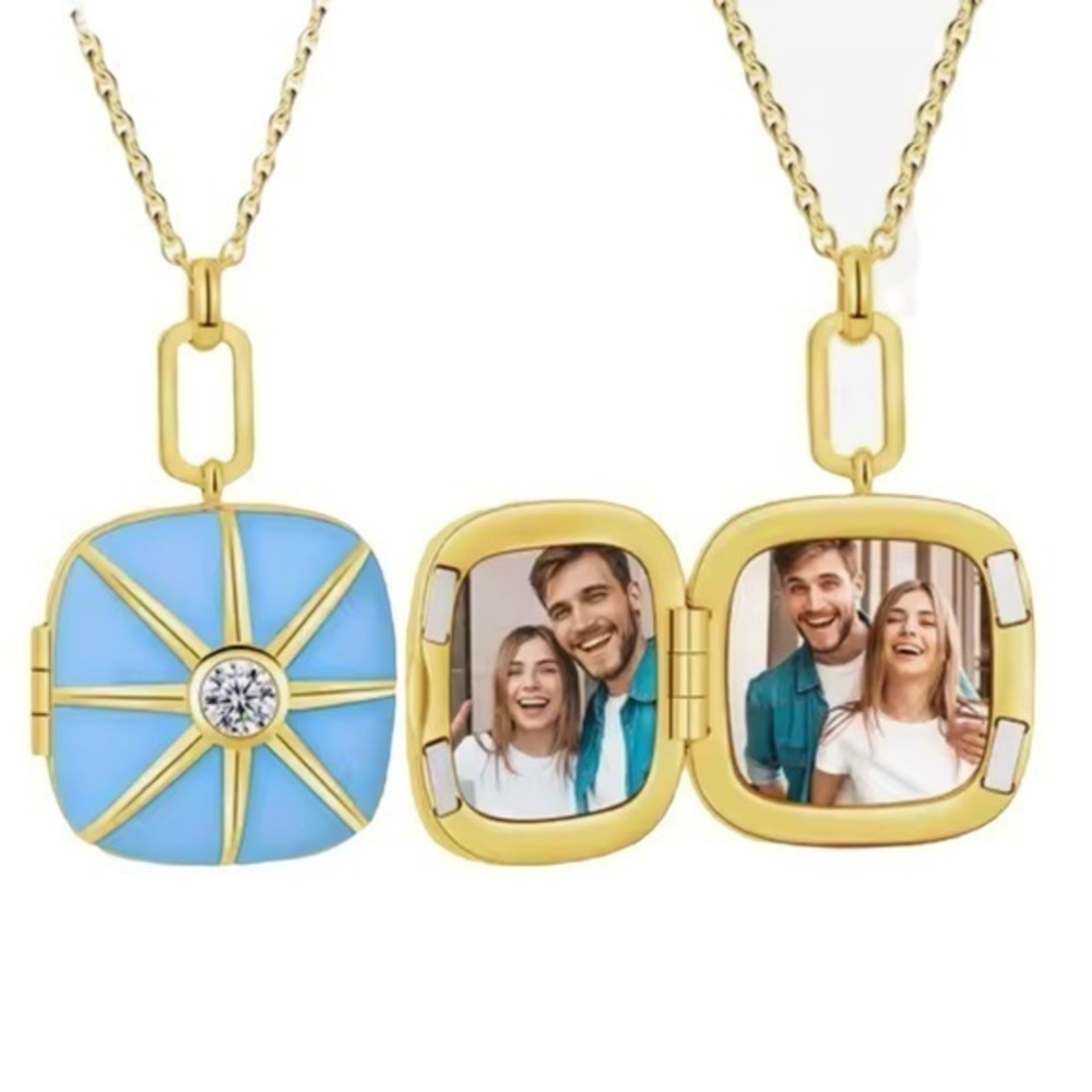New Large Enamel Locket With Chain, 18k
